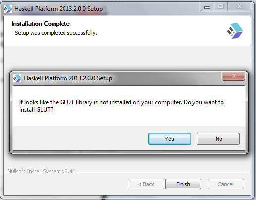 Installer asking if you want to install GLUT